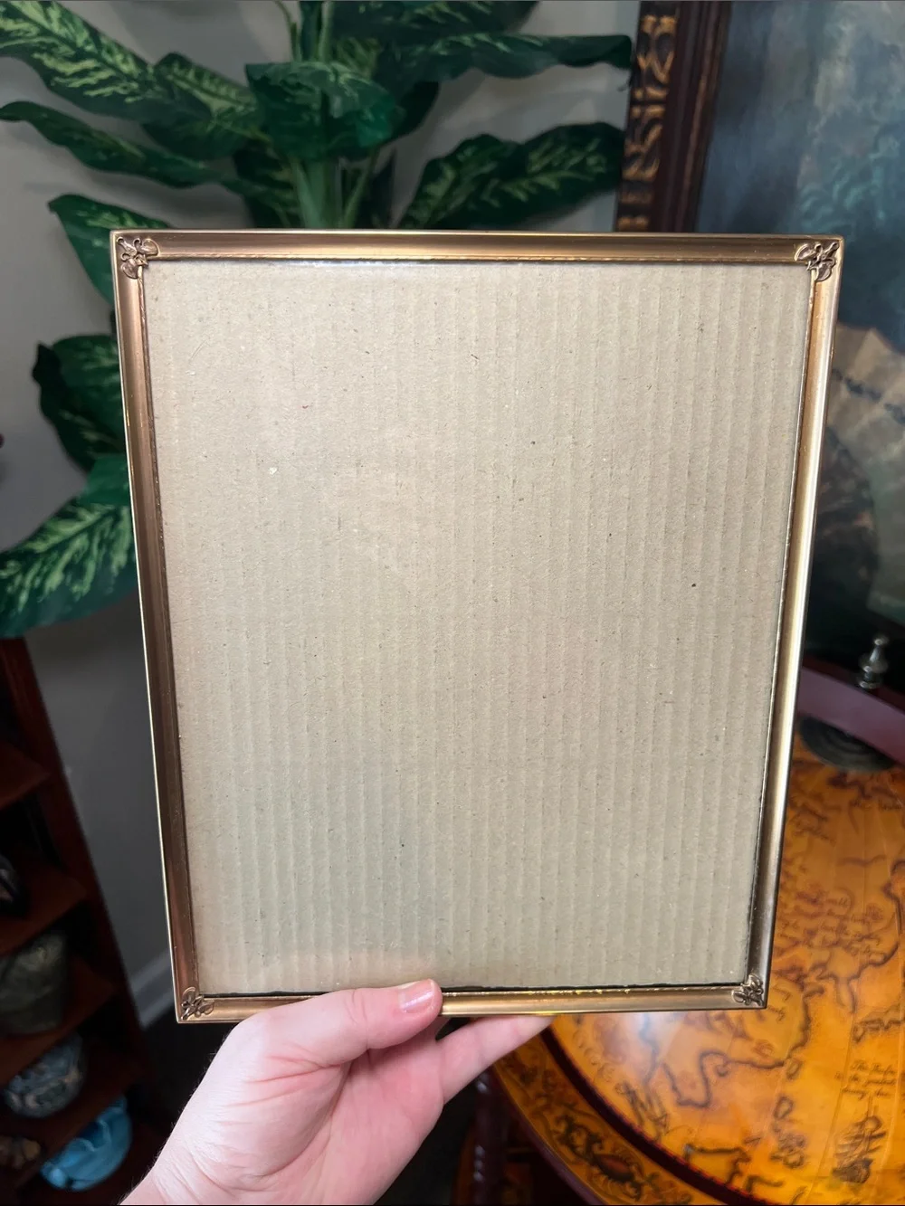 Vintage Mid-Century Modern Brass Metal Snapdragon Velvet Back Picture Frame